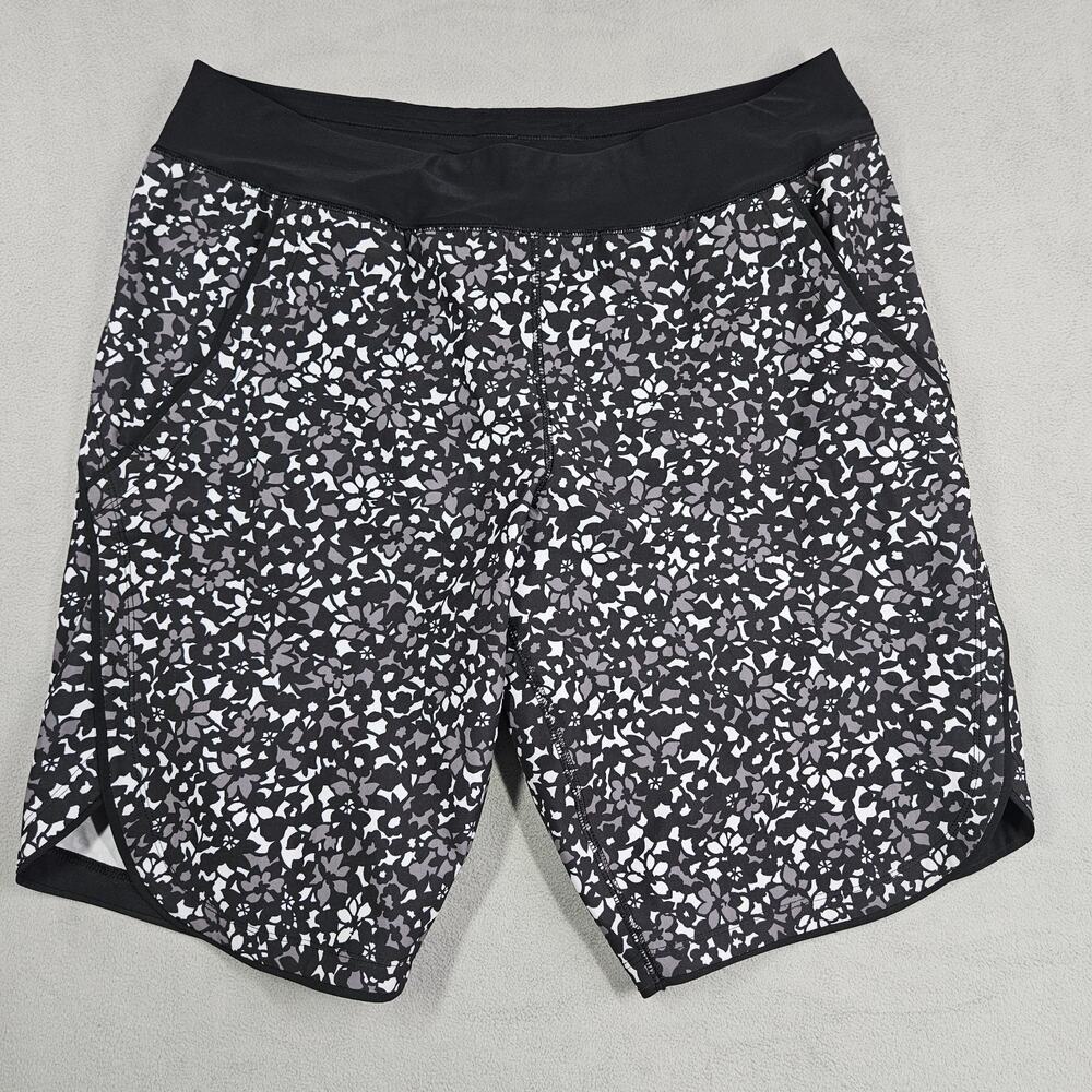 Lands End Womens Swim Shorts Size 14 Black Floral Pockets Bermuda Length Modest
